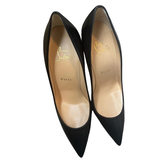 Never Worn Christian Louboutin Red Bottom Black Leather Kate 100 mm Heels - Picture 1 of 6